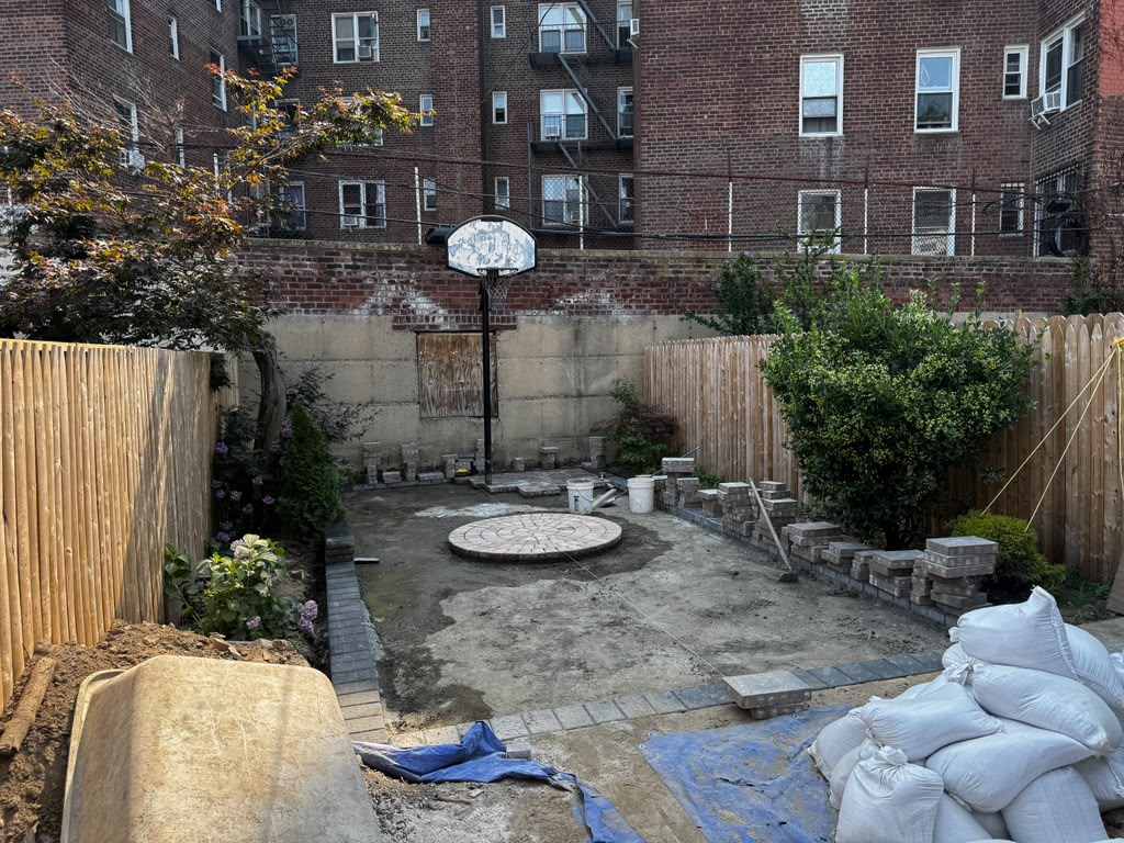 Halfway through the pavers installation